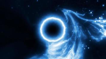 Abstract glow blue energy black hole rotation animation on black.