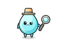 la mascota de la linda gota de agua como detective. vector