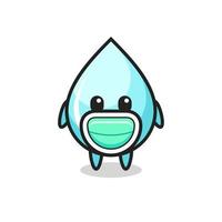 cute water drop cartoon wearing a mask vector
