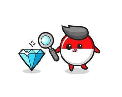 indonesia flag badge mascot is checking the authenticity of a diamond vector