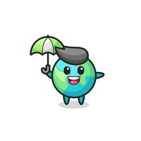 cute earth illustration holding an umbrella vector