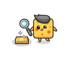 cheese character is checking the authenticity of the gold bullion vector