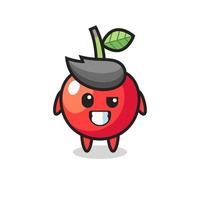 cute cherry mascot with an optimistic face vector