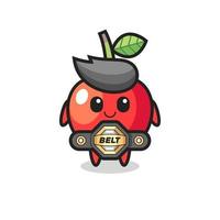 the MMA fighter cherry mascot with a belt vector