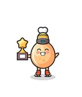 fried chicken cartoon as an ice skater holding trophy vector