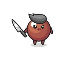 linda mascota bola de chocolate sosteniendo un cuchillo vector