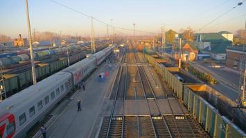 Trans Siberian railway track platform landscape view in Russia photo