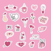 amor, icono, elemento, pegatinas, conjunto, ilustración, rosa vector