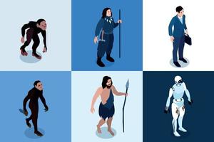 Human Evolution Isometric Square Icons vector
