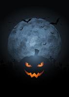 Spooky pumpkin Halloween background with moon and bats vector