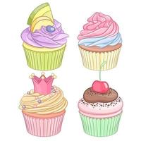 Conjunto de cupcakes coloridos aislado sobre fondo blanco. vector