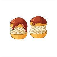 Profiteroles with cream and chocolate vector