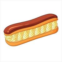 Eclair pastry filled with cream and chocolate vector