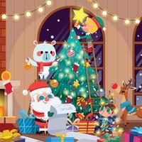 Christmas Preparation with Decorating Tree Concept vector