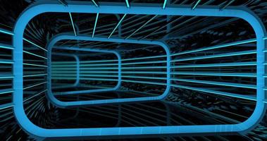 Camara goes through a reflective rectangular tunnel with structure video
