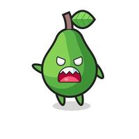 cute avocado cartoon in a very angry pose vector