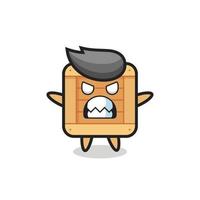 expresión airada del personaje de la mascota de la caja de madera vector