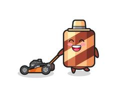 illustration of the wafer roll character using lawn mower vector