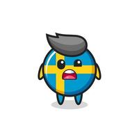 la cara de sorpresa de la linda mascota de la insignia de la bandera de suecia vector