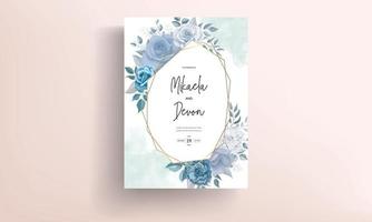 Modern wedding invitation card with blue flowers vector