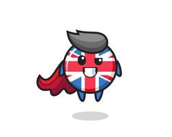 the cute united kingdom flag badge character as a flying superhero vector