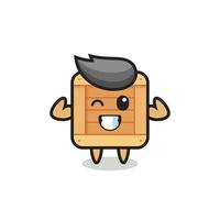 el personaje musculoso de la caja de madera está posando mostrando sus músculos vector