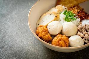 Rice noodles with fish balls and shrimp balls without soup photo