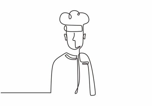 continuous one line drawing of confident chef standing vector