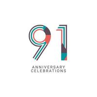 91 Years Anniversary Celebration Vector Template Design Illustration