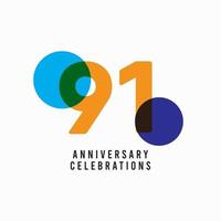 91 Years Anniversary Celebration Vector Template Design Illustration