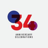 34 Years Anniversary Celebration Vector Template Design Illustration