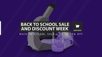 Back to school sale and discount week, blue discount banner vector