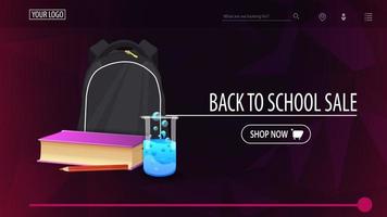 Back to school sale and discount week, purple discount banner vector