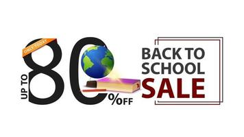 Back to school sale, white banner with 80 off, vector
