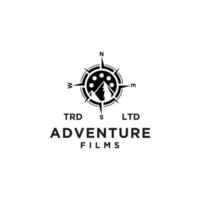 vector de película de aventura de brújula premium diseño de vector de logotipo negro