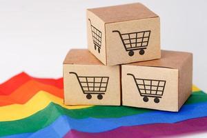 Shopping cart box on LGBT flag, import export photo