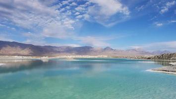 Beautiful nature landscape view of Emerald Salt Lake in Qinghai China photo