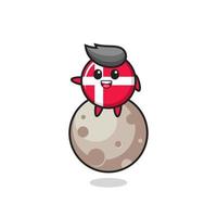 illustration of denmark flag badge cartoon sitting on the moon vector