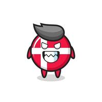 evil expression of the denmark flag badge cute mascot character vector