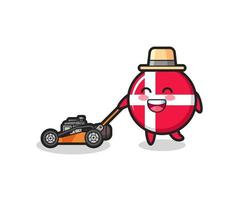 illustration of the denmark flag badge character using lawn mower vector