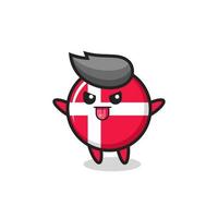 naughty denmark flag badge character in mocking pose vector