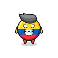 expresión malvada de la insignia de la bandera de colombia personaje de mascota linda vector
