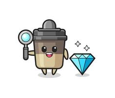 Ilustración del personaje de la taza de café con un diamante vector