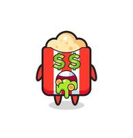 popcorn character with an expression of crazy about money vector