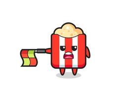 popcorn character as line judge hold the flag straight horizontally vector