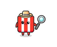 the mascot of cute popcorn as a detective vector