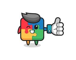 cute puzzle with social media thumbs up symbol vector