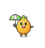 cute pineapple illustration holding an umbrella vector