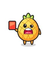 pineapple cute mascot as referee giving a red card vector