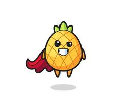 el lindo personaje de piña como un superhéroe volador vector